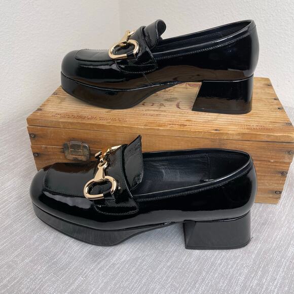 Jeffrey Campbell Student Horse Bit Loafer Black Patent Leather Platform Womens 8 - Picture 5 of 9